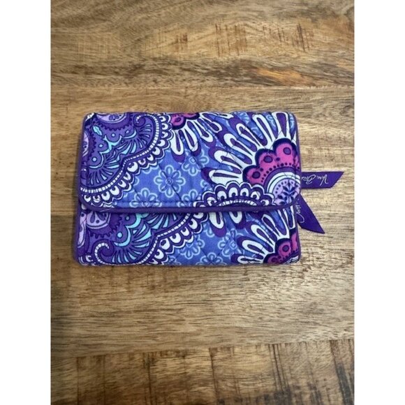 Vera Braldey Trifold Wallet Pocket Coin Case Lilac Tapestry Purple Flap Zipper - Picture 2 of 15